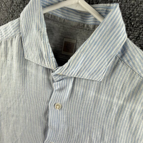 Eleventy Button Up Shirt Striped Blue White Long Sleeve Linen Woven Medium Adult - Picture 3 of 15